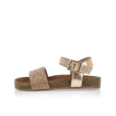 Mini girls gold metallic corkbed sandals